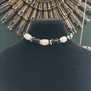 80s Vintage Coro Black & White Link Choker Necklace art deco Retro Jewelry